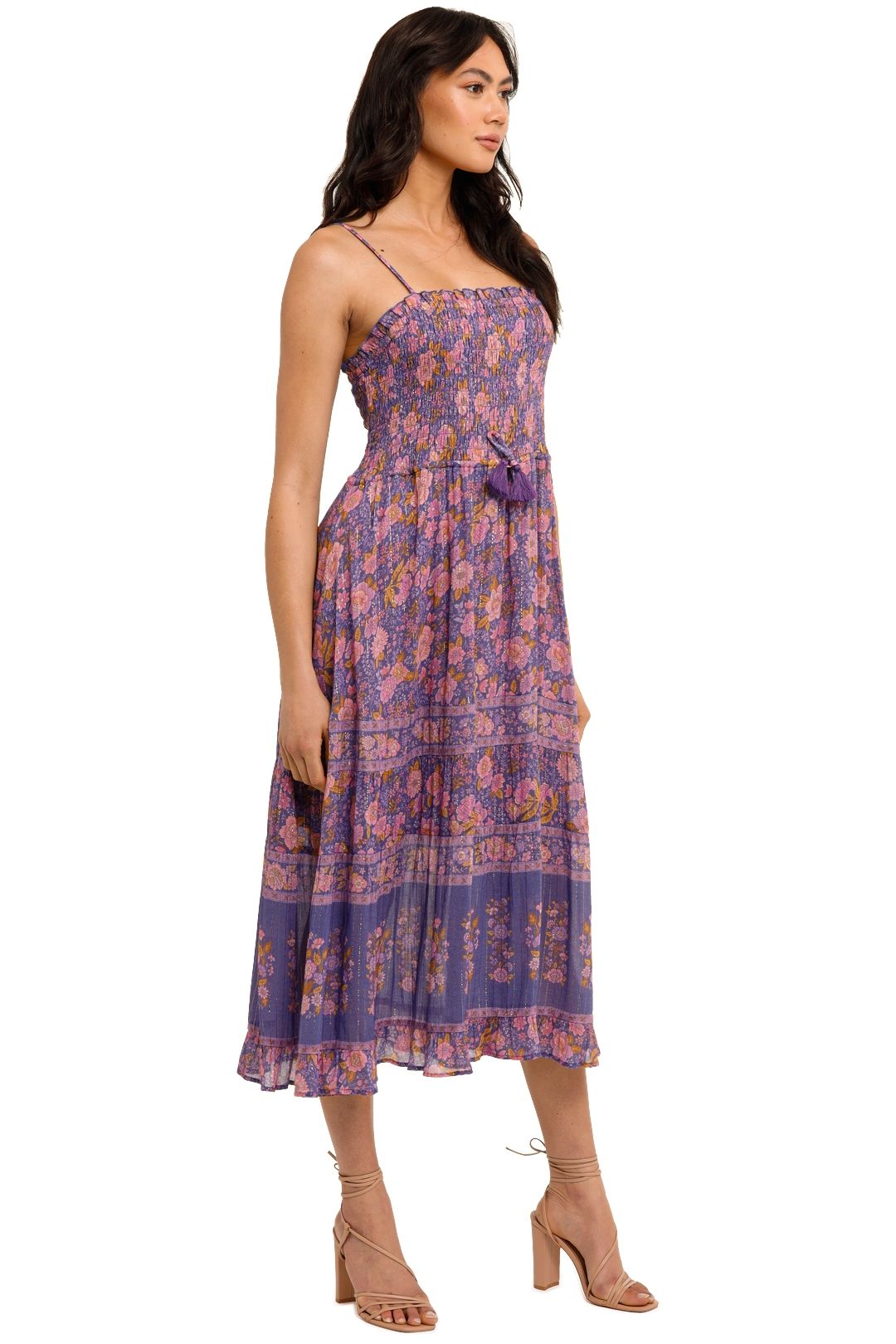 Hire Juniper Shirred Strappy Dress in Violet | Spell | GlamCorner