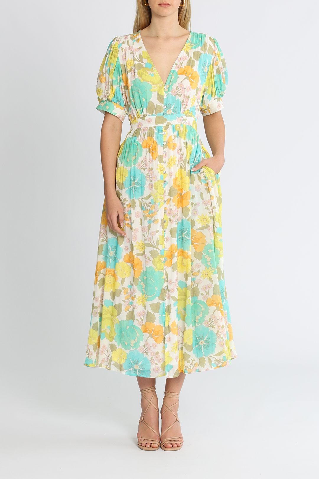 Spell Lemonade Soiree Dress Citrus V Neckline