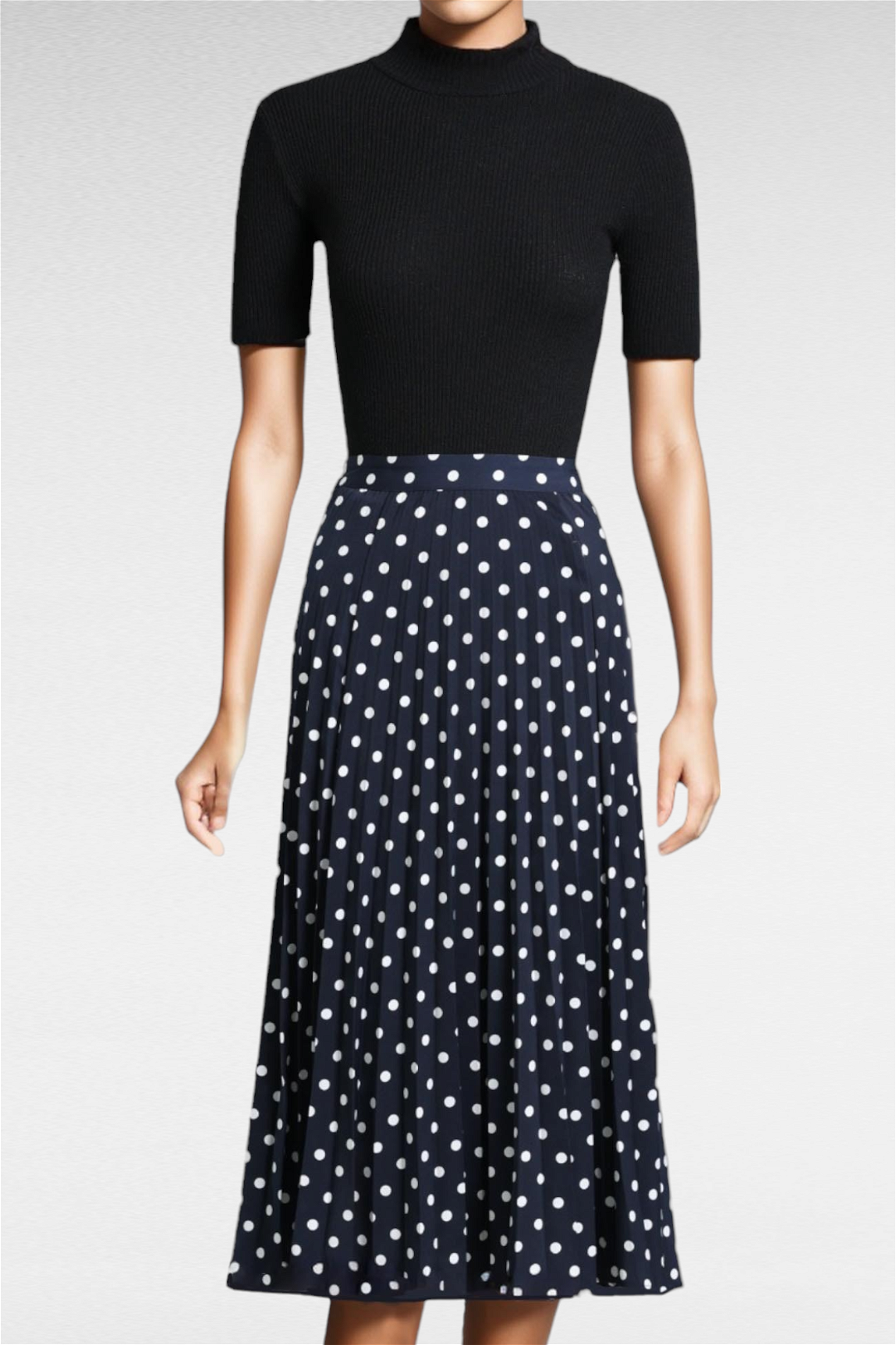Polka dot skirt blue and white top