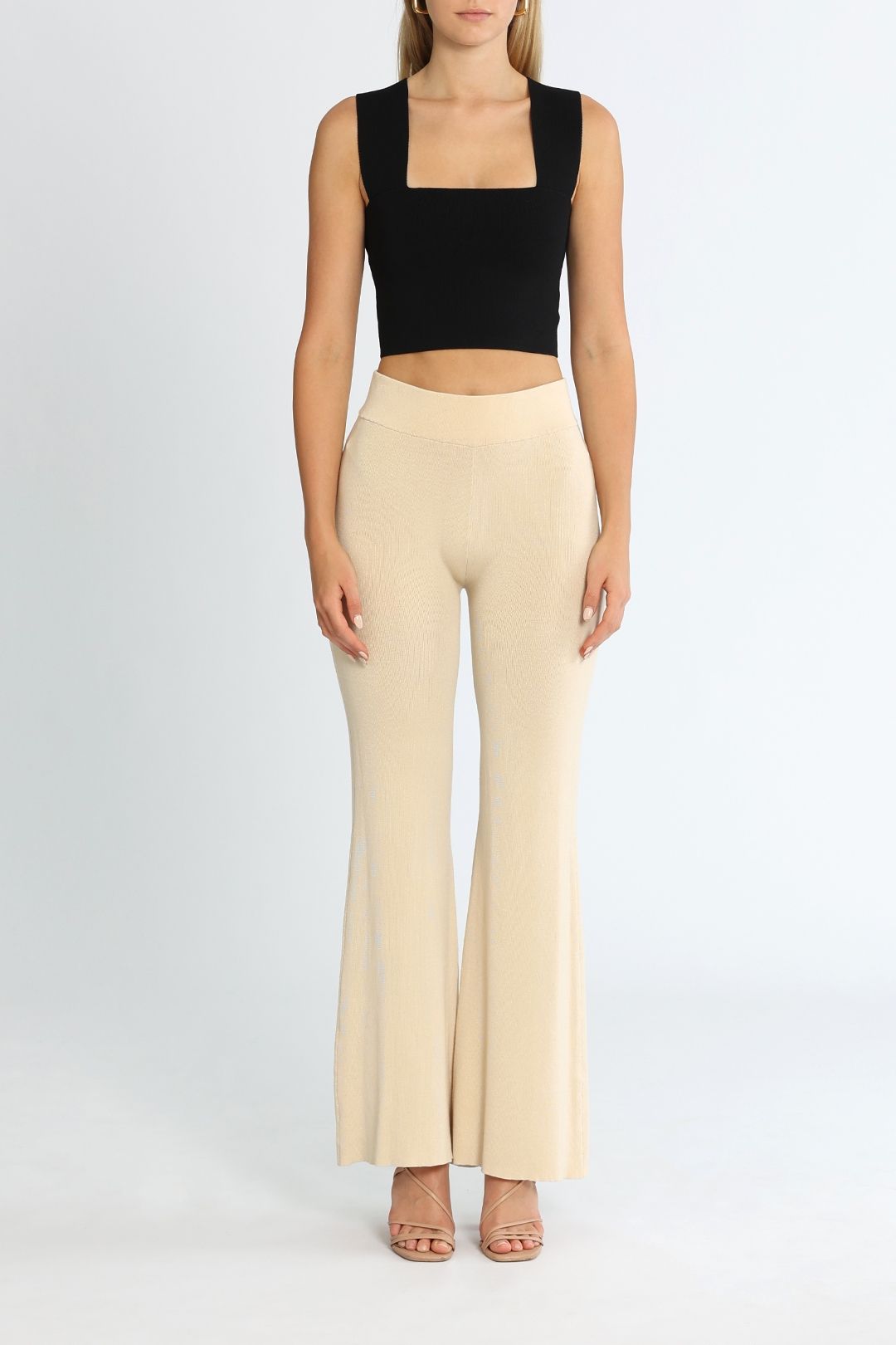 ST AGNI Flared Knit Pants Ecru