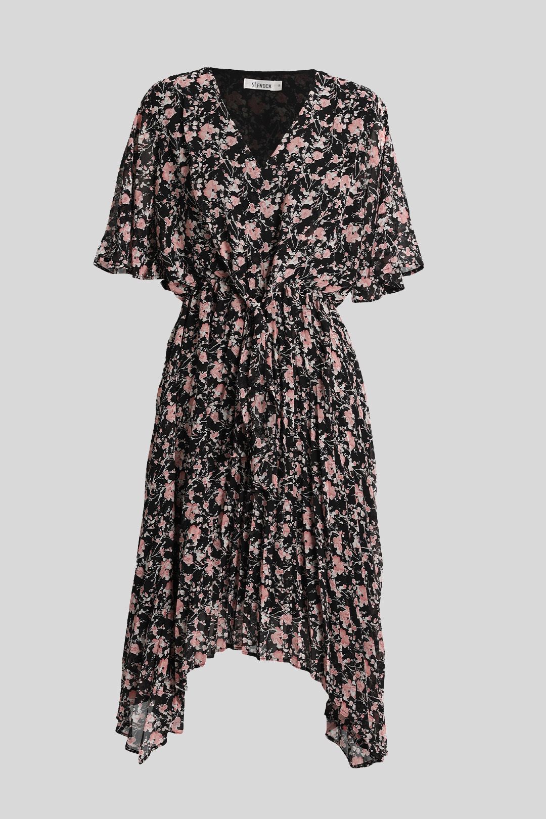 St Frock Midi Floral Dress in Black and Pink