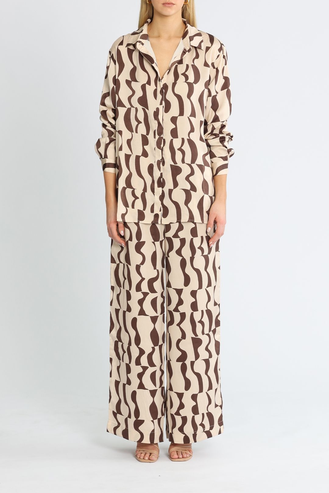 Staple The Label Muse Shirt and Wide Leg Pant Set satin