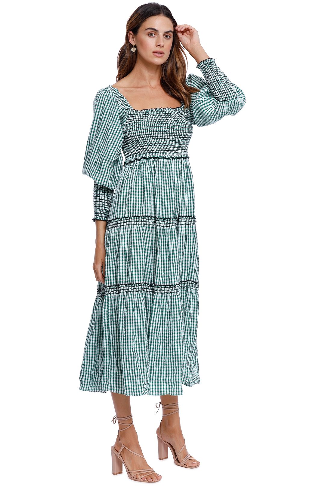 Hire Mila Dress in Emerald Check | Steele | GlamCorner Hire Mila Dress in Emerald Check | Steele | GlamCorner