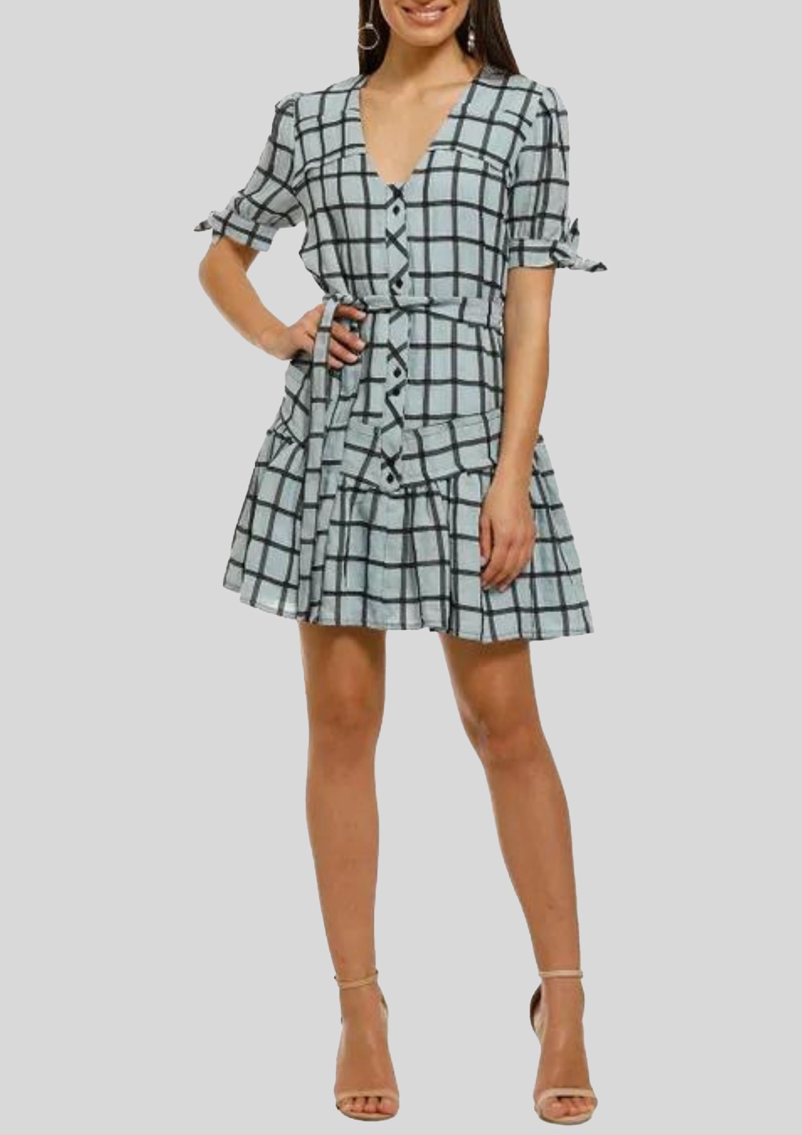 Stevie May Manners Aqua Large Check Mini Dress