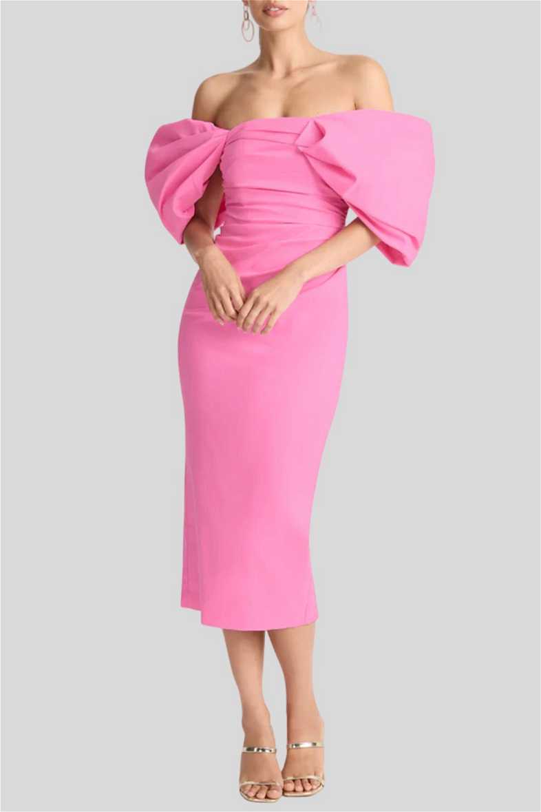 Buy Strapless Off-Shoulder Dress in Hot Pink | Sheike | GlamCorner