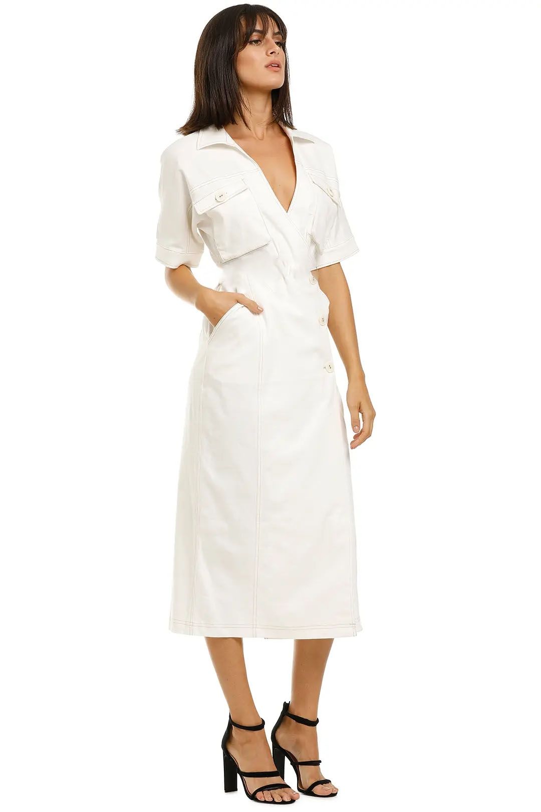 Lila Button Wrap Dress in White by Suboo for Rent | GlamCorner Lila Button Wrap Dress in White by Suboo for Rent | GlamCorner