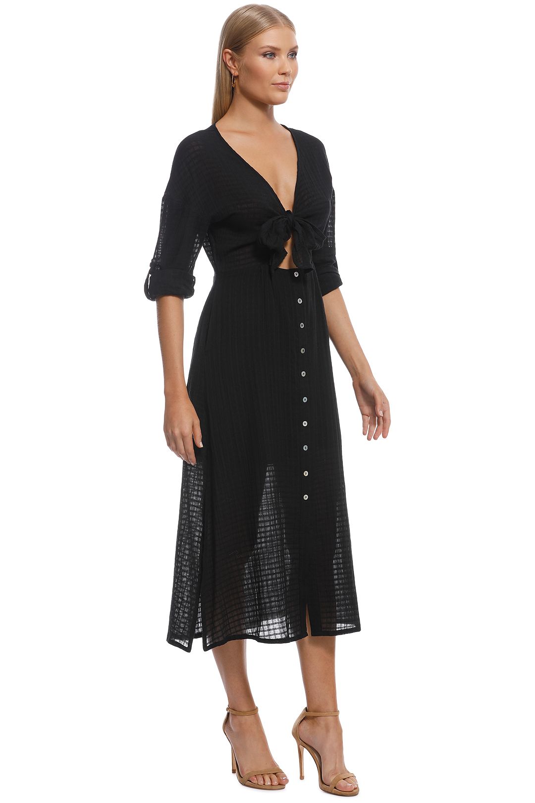 Black tie front midi dress best sale
