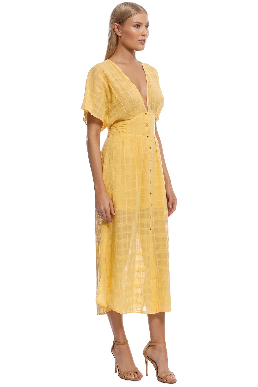Morning Light Ruffled Midi Dress in Yellow by Suboo for Rent | GlamCorner