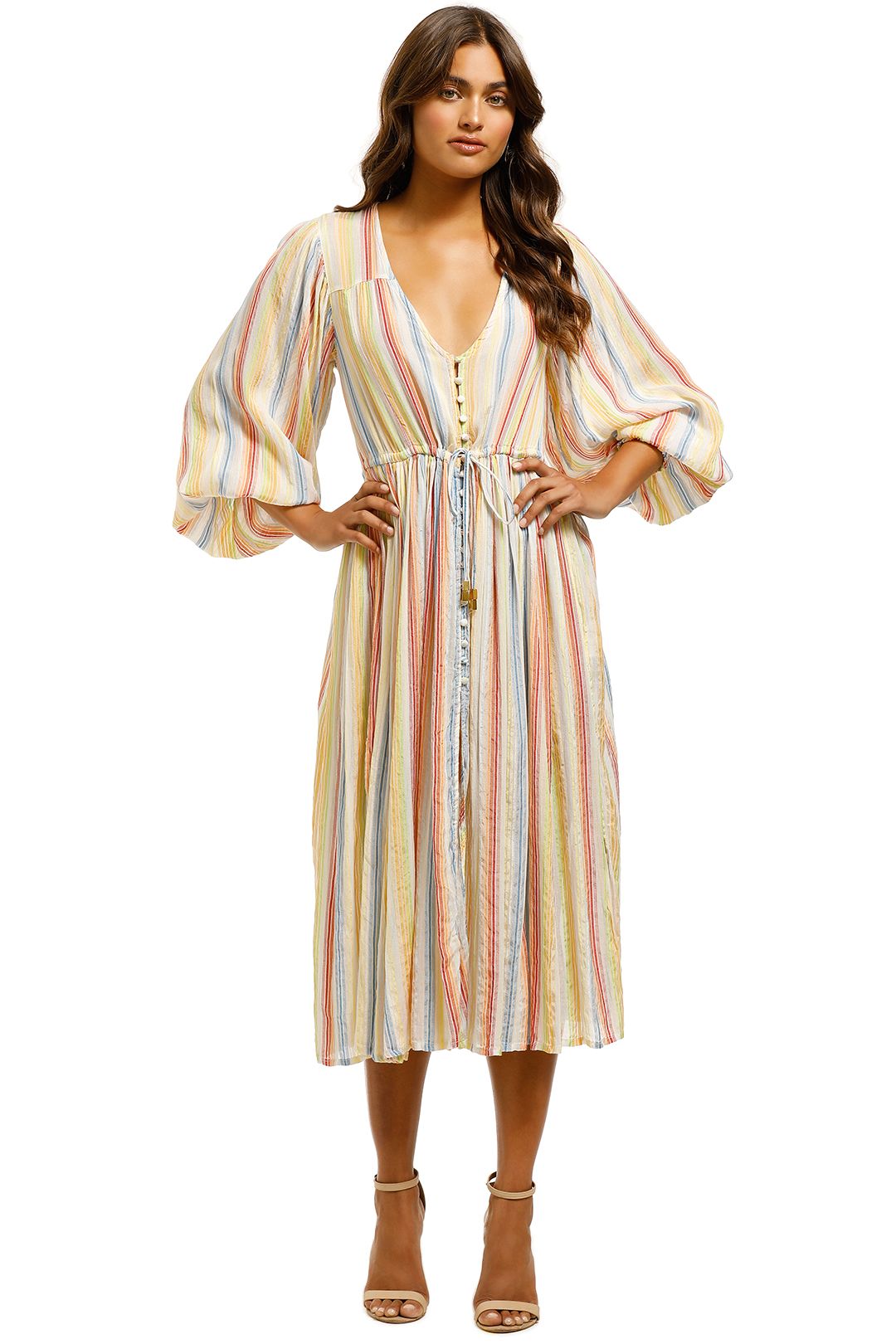 Suboo - Playhouse Balloon Sleeve Midi - Stripe Multi - Front