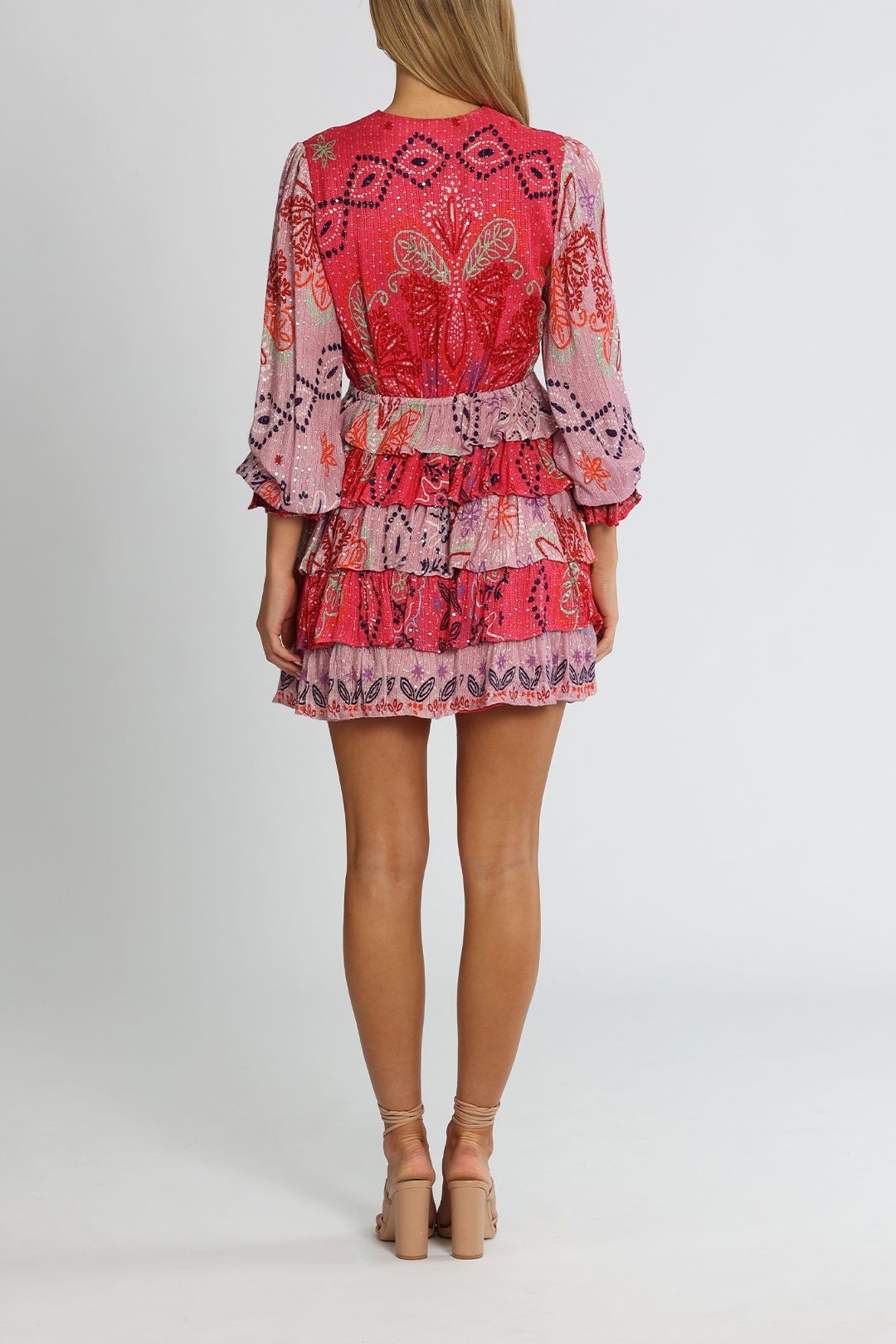 Sundress Viviana Short Dress in Fuchsia Tiered Skirt