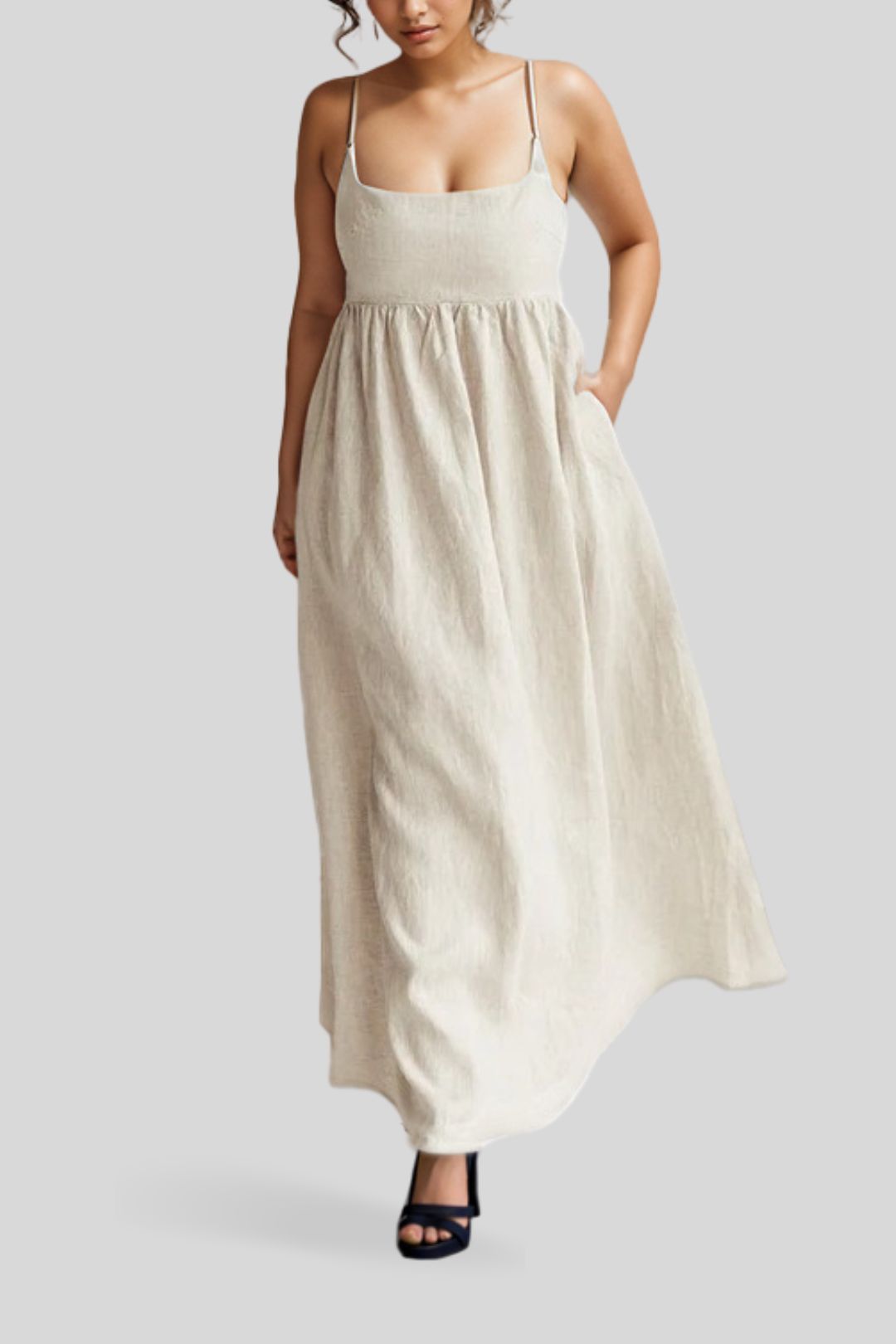 Sunny Natural Linen Midi Dress