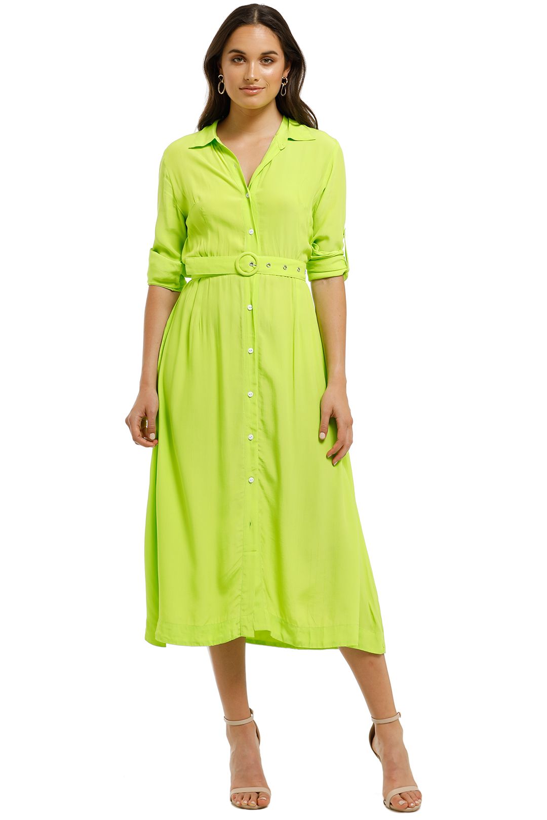 SWF-Lime-LS-Shirt-Dress-Green-Front