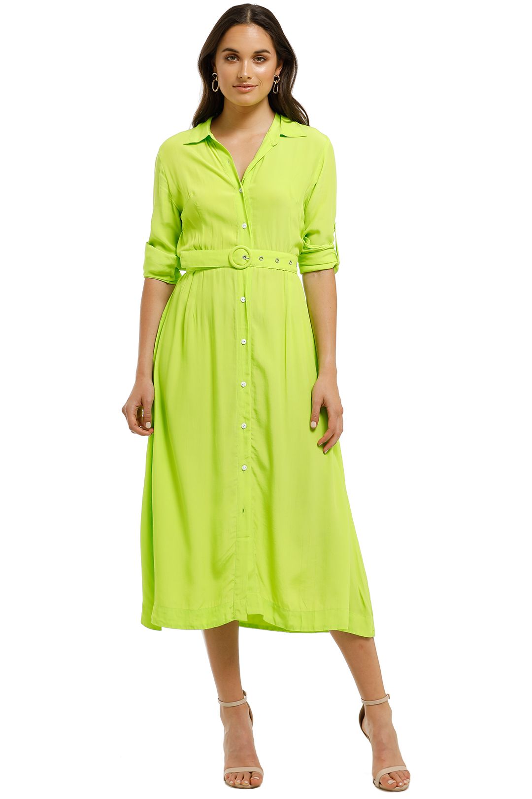 SWF-Lime-LS-Shirt-Dress-Green-Front