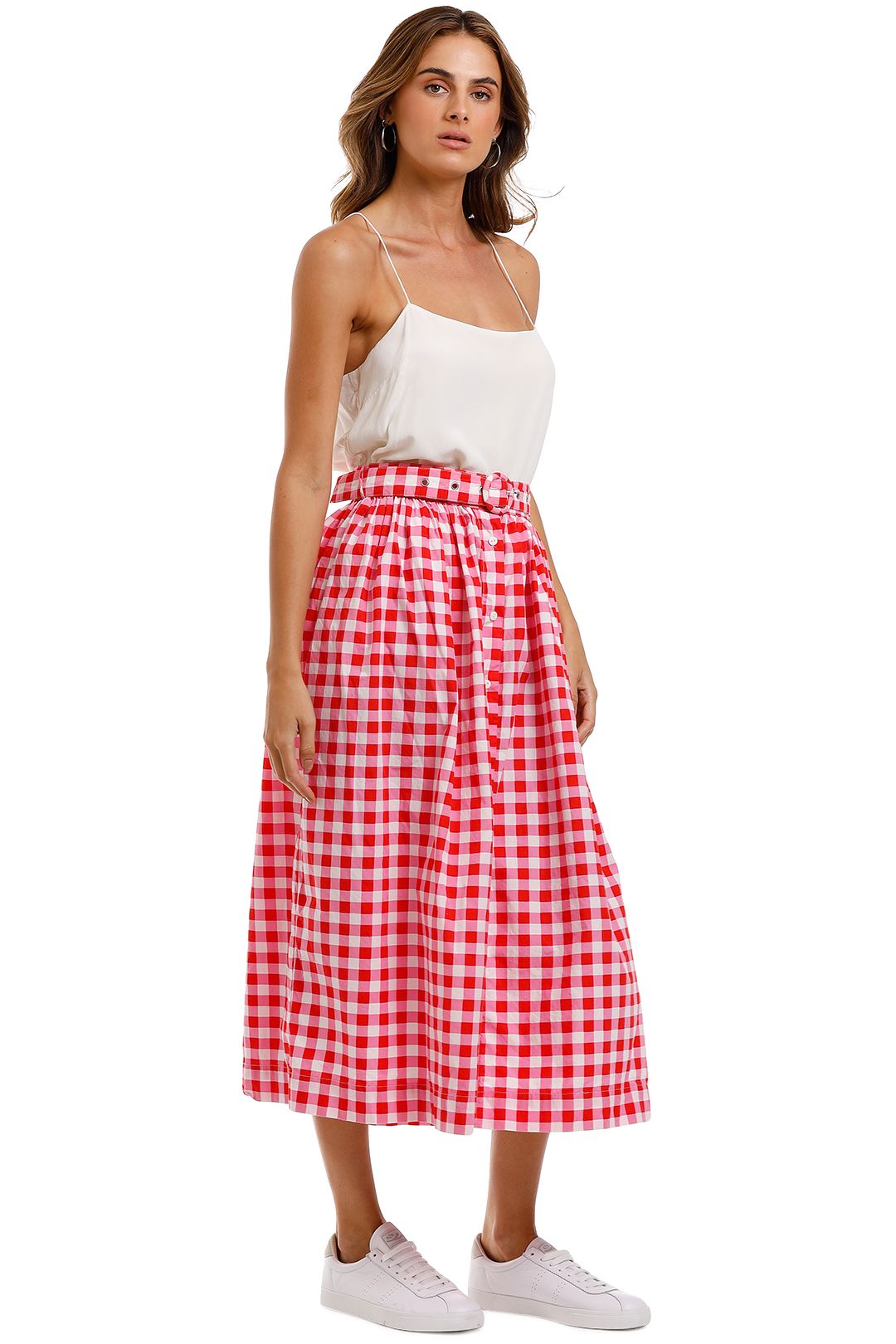 Button Down Midi Skirt in Gingham Floss by S W F for Hire GlamCorner