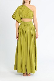 SWF Exaggerated One Shoulder Crop and Skirt Set Green