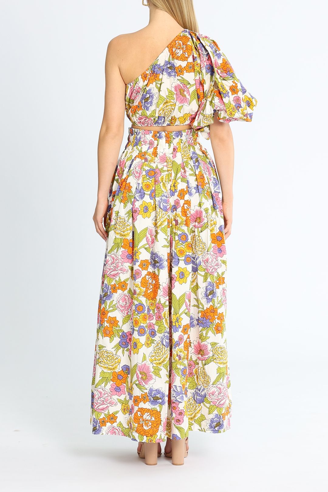SWF One Shoulder Crop and Maxi Skirt Set Floral Print
