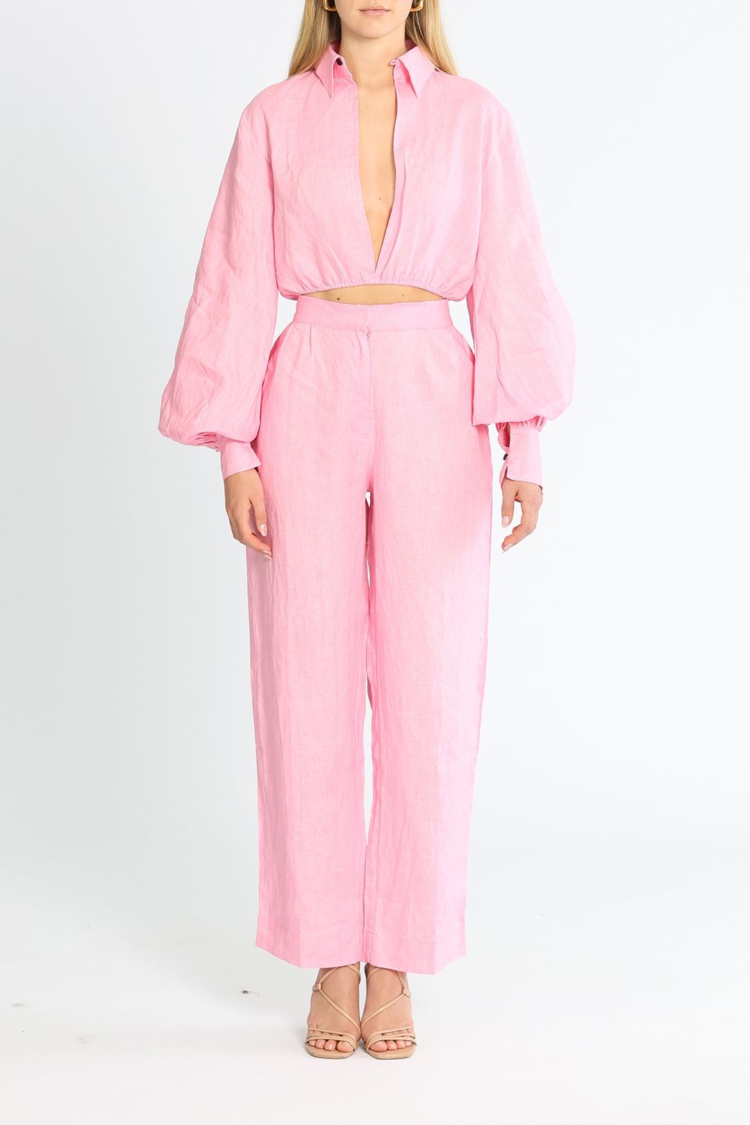 SWF Puff Sleeve Cropped Shirt and Pant Set