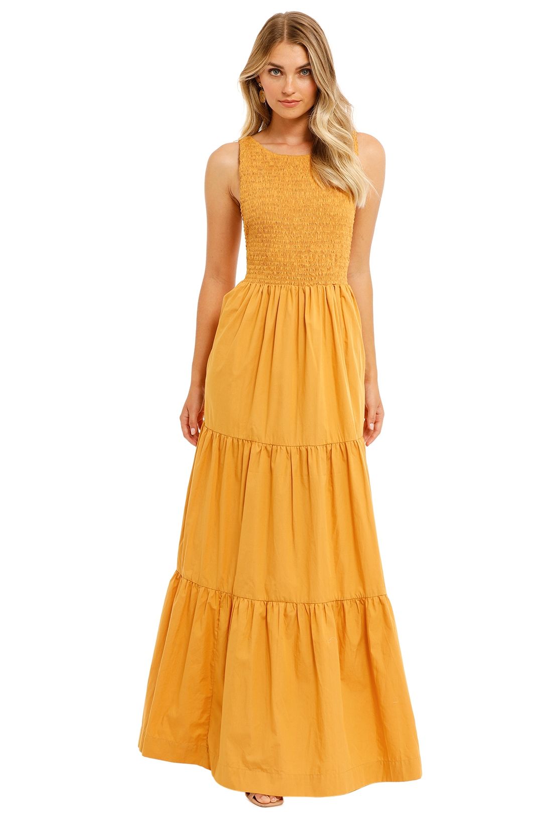 SWF Shirred Maxi Desert Gold Crew Neck