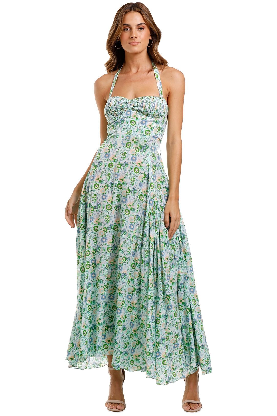 SWF Tier Tie Maxi Floral halter shirred