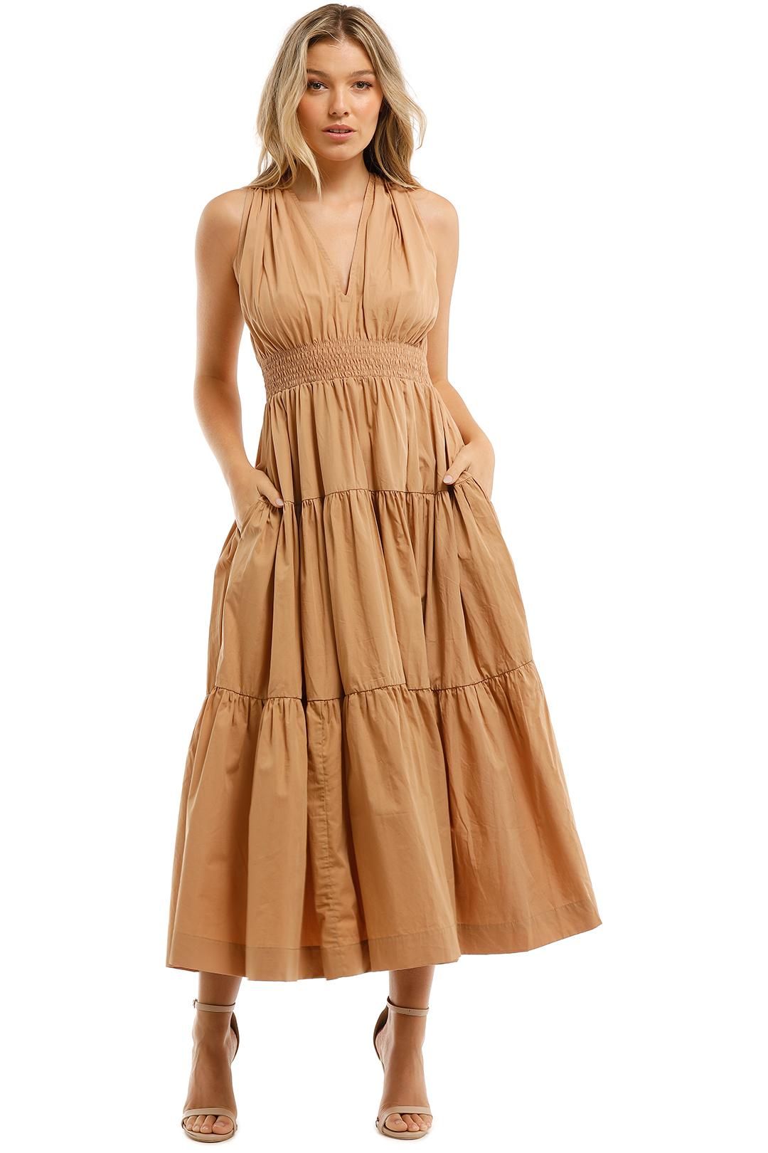 SWF Tiered Maxi Dress Brown Shirred