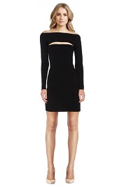 T by Alexander Wang - Needle Knit Long Sleeve Dress - Black - Front