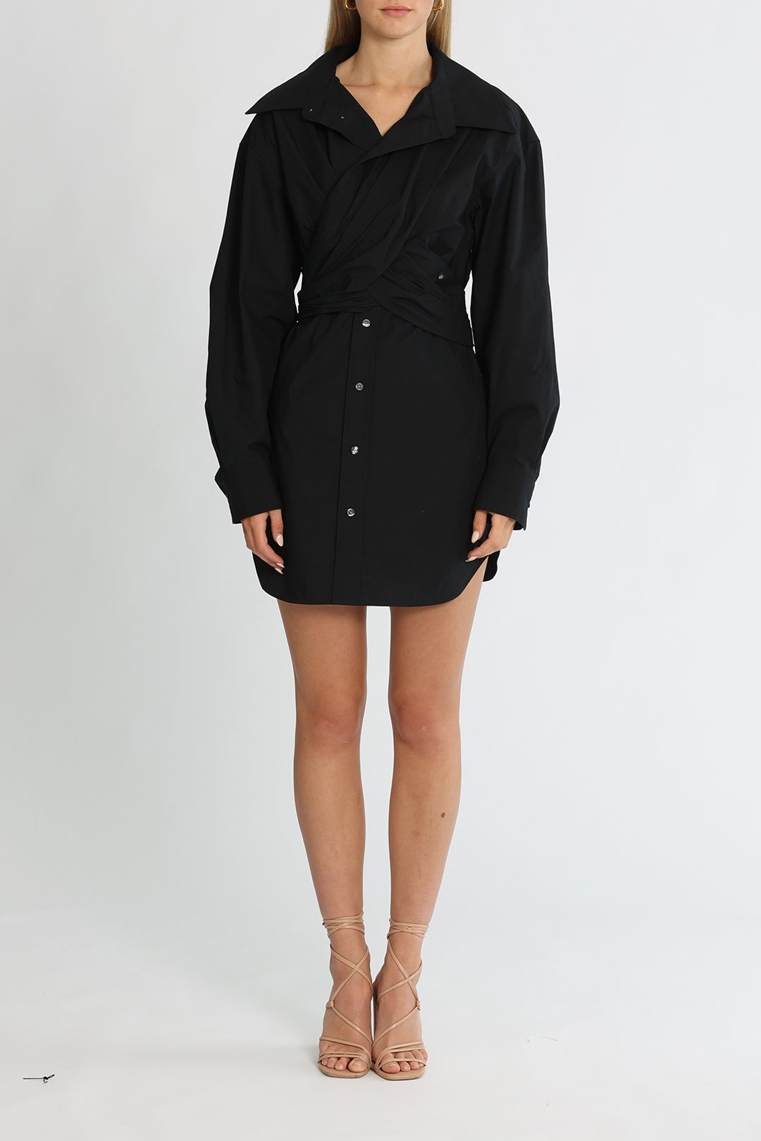 T by Alexander Wang Cross Front Shirt Dress Black