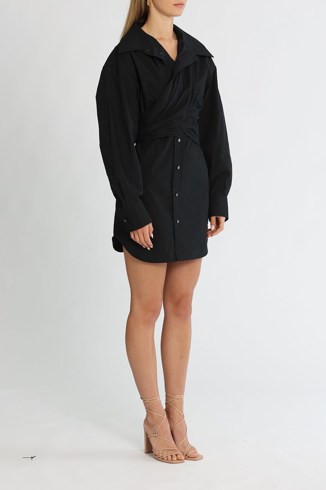 Hire Cross Front Shirt Dress in Black | T By Alexander Wang | GlamCorner Hire Cross Front Shirt Dress in Black | T By Alexander Wang | GlamCorner