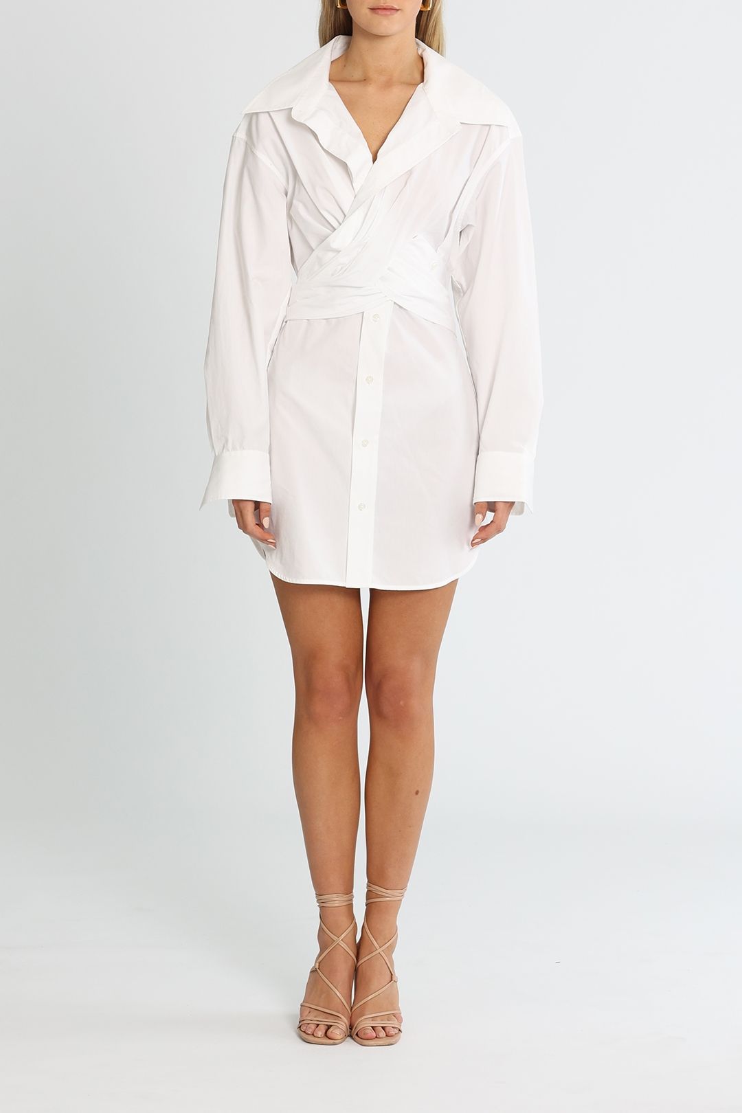 T by Alexander Wang Cross Front Shirt Dress White