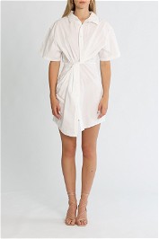 T by Alexander Wang Twisted Placket Short Sleeve Button Down Dress Bright White