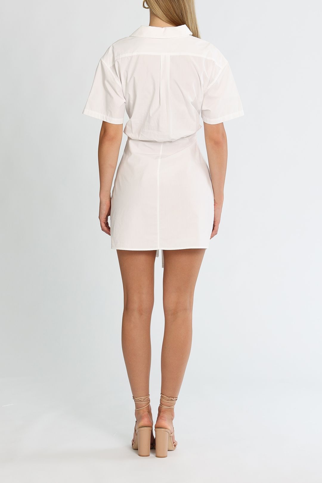 T by Alexander Wang Twisted Placket Short Sleeve Button Down Dress Bright White Collared