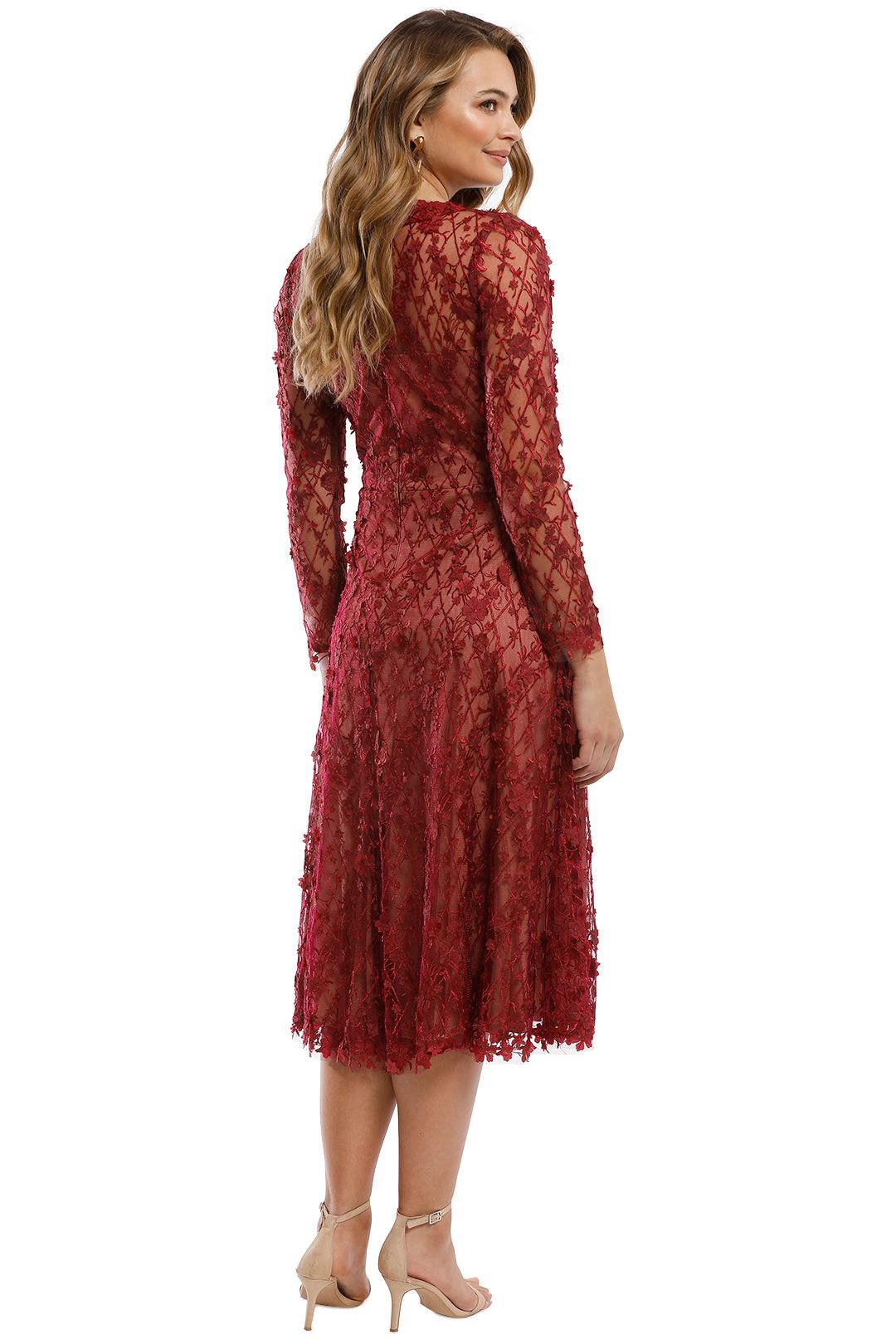 Tadashi Shoji - Binx Embroidery Tea-Length Dress - Roseberry - Back