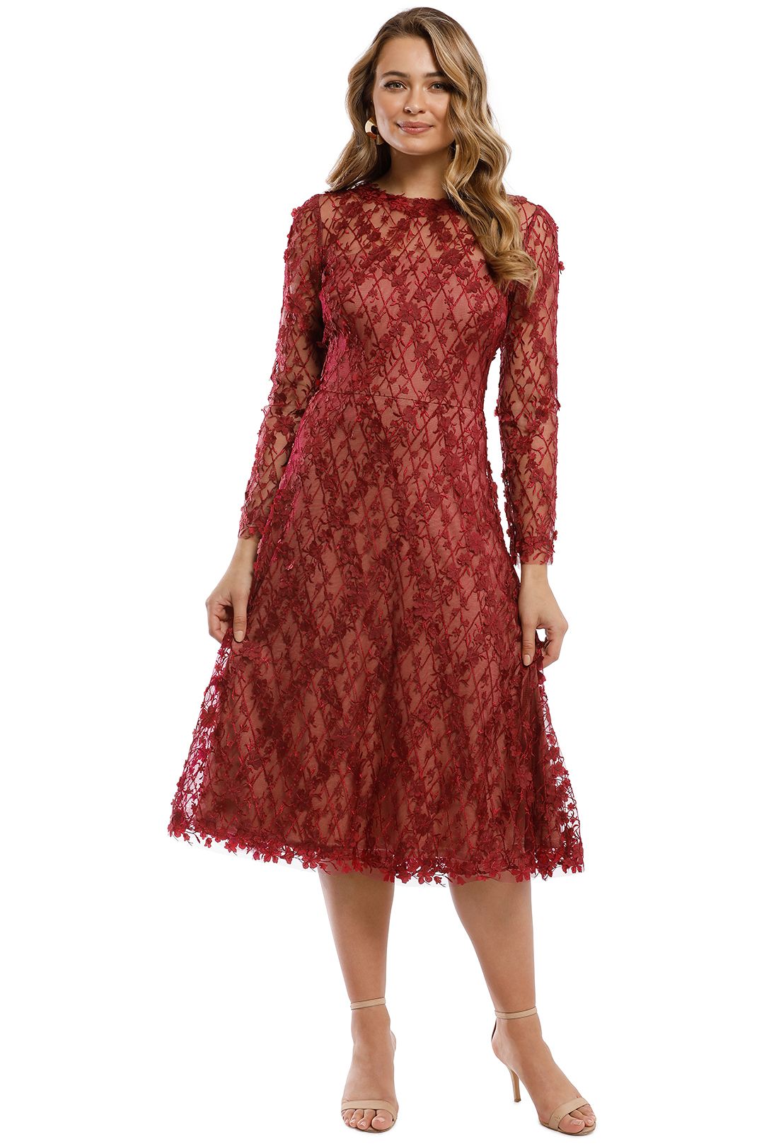 Binx Embroidery Tea-Length Dress by Tadashi Shoji for Rent | GlamCorner Binx Embroidery Tea-Length Dress by Tadashi Shoji for Rent | GlamCorner