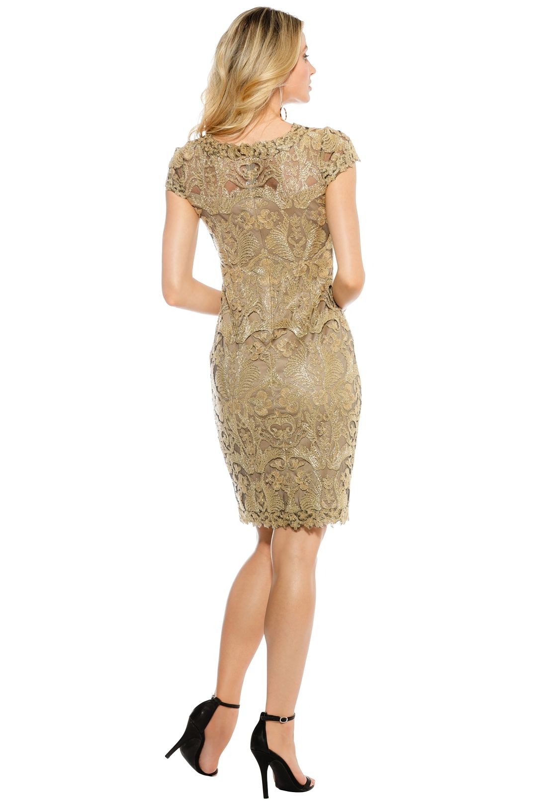 tadashi shoji gold lace dress NWT Tadashi Shoji Gold Sequin Embroidered Lace Evening Cocktail Dress; Sz 8