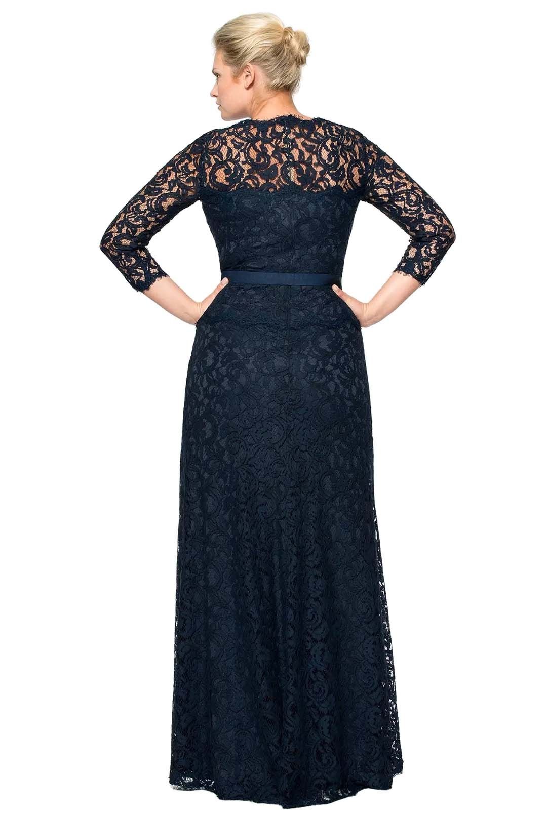 adashi Shoji - Lace Boatneck ¾ Sleeve Gown - Back