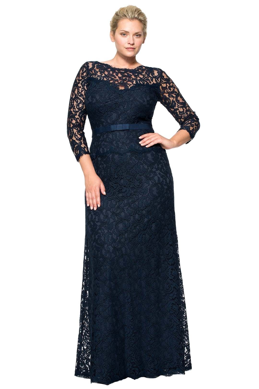 Tadashi Shoji - Lace Boatneck ¾ Sleeve Gown - Front