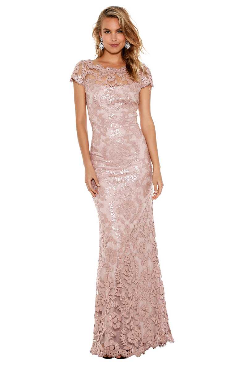 Lace Cap Sleeve Gown in Petal Bloom by Tadashi Shoji for Hire