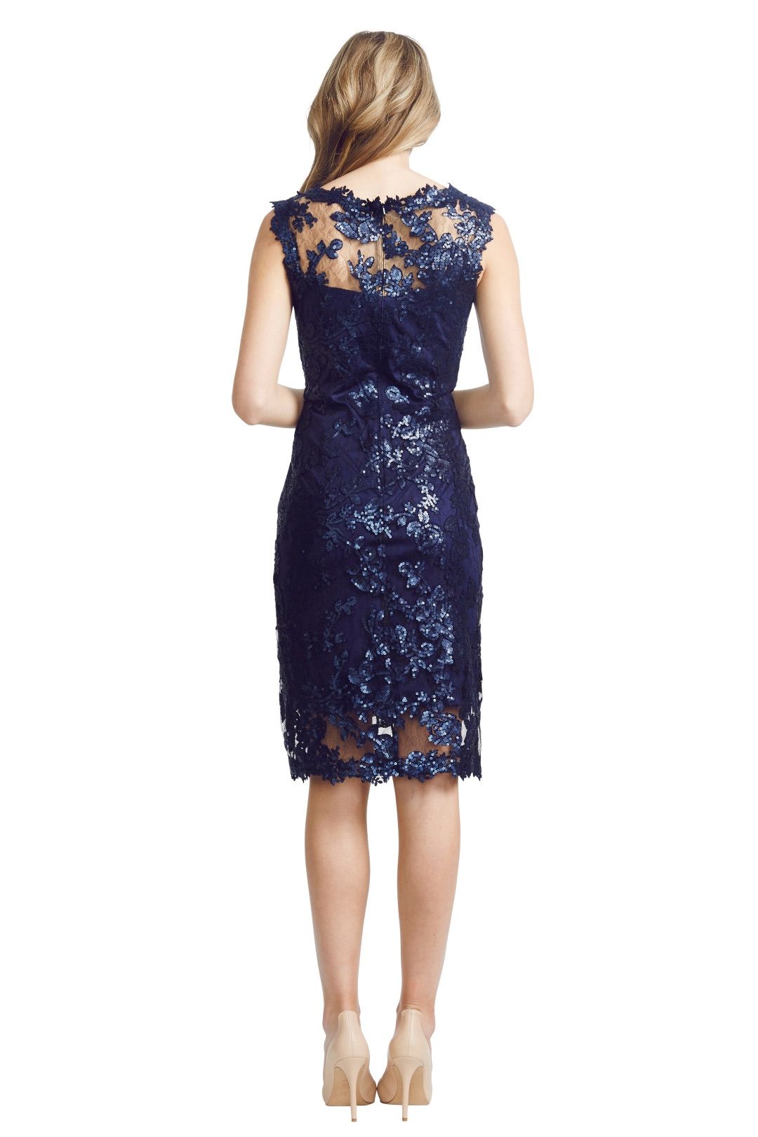 knee length dresses for ladies Tadashi Shoji Women's Embroided Lace Long Sleeve Cocktail Dress - Black main image 0