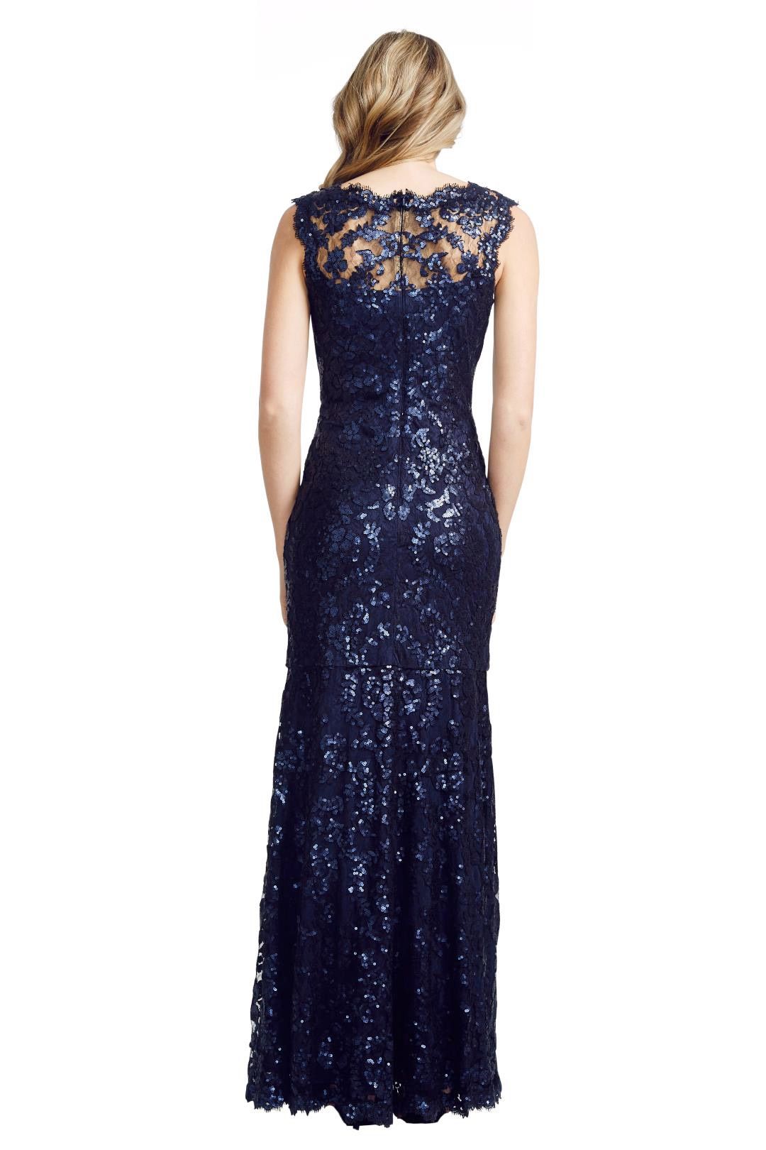 Tadashi shoji navy blue lace gown hot sale