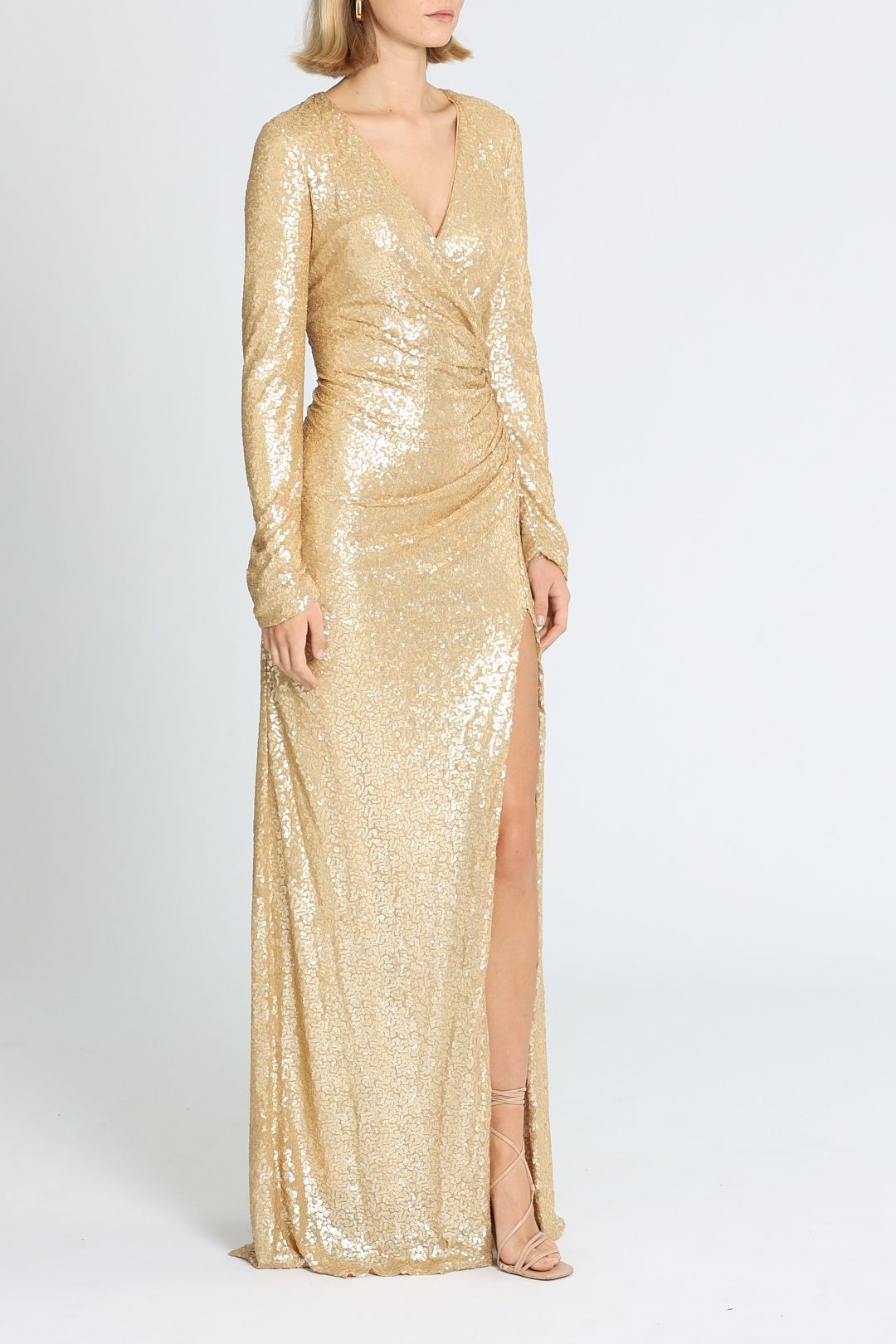 Angelique Gold Drape Gown by Tadashi Shoji for Hire GlamCorner