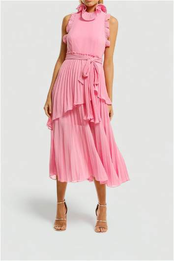 Anetta Midi Dress In Pleated Hot Pink Satin – St Frock