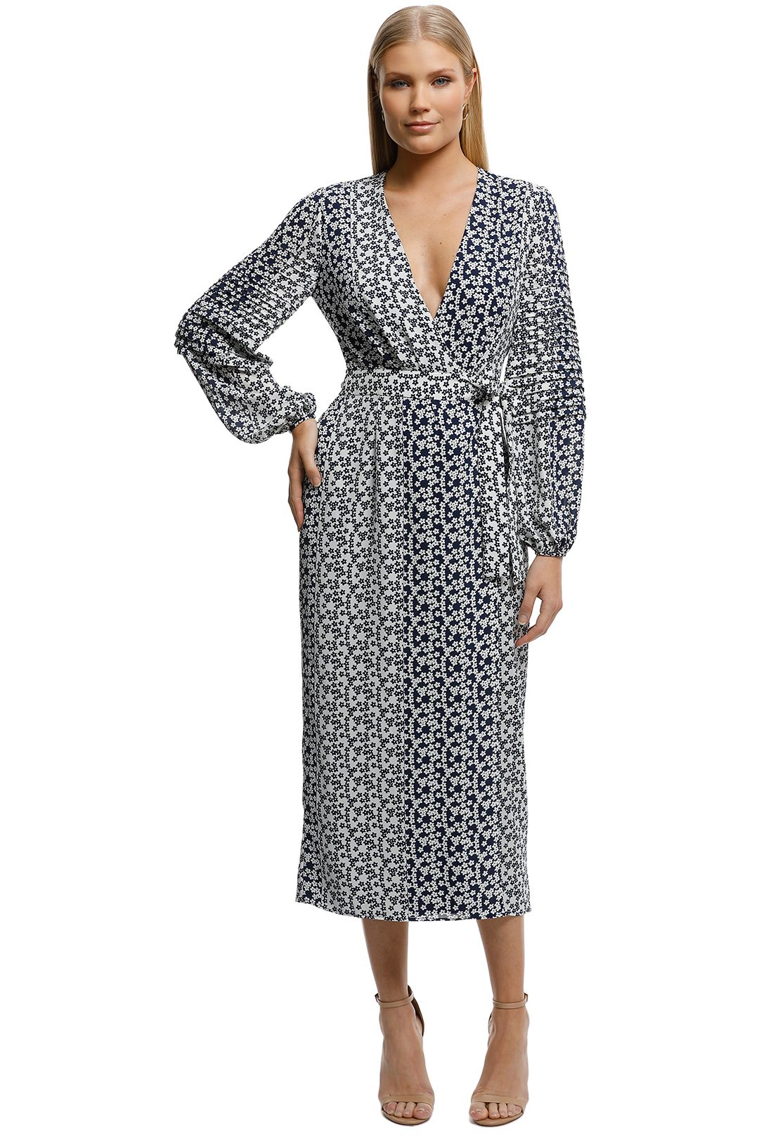 Talulah-Remember Me LS Midi Dress-Navy White-Front