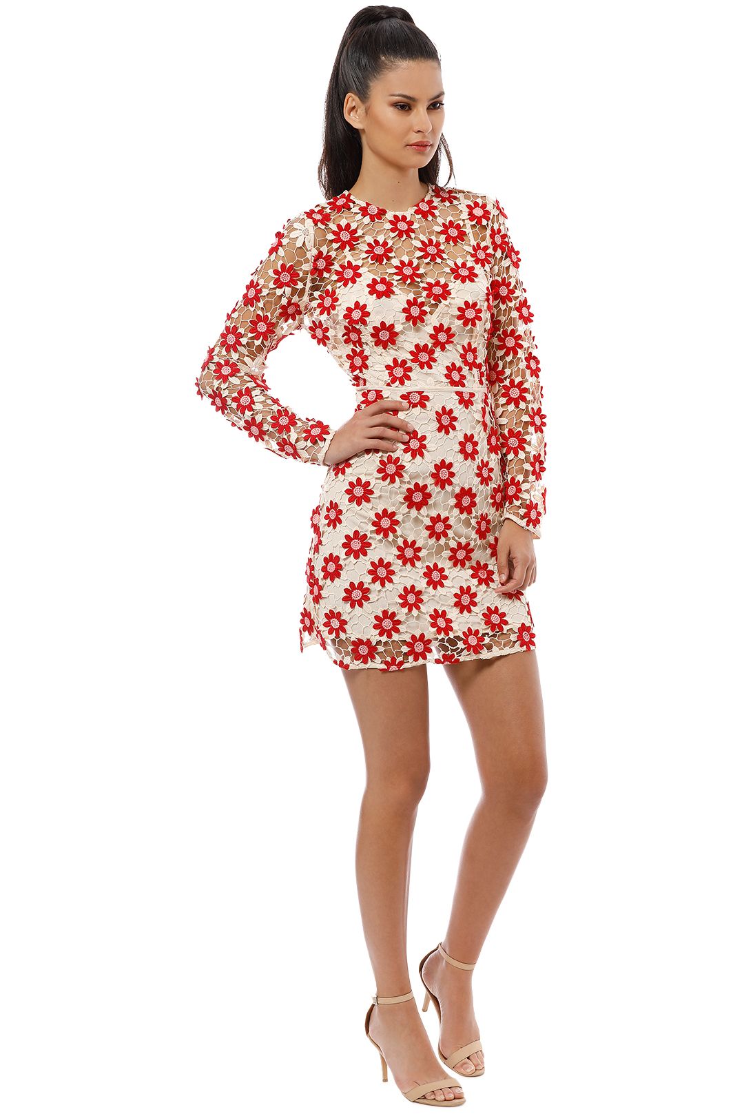 Talulah - Britain LS Mini Dress - Red Cream - Side