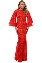 Talulah - Carnation Flared Sleeve Gown - Red - Front