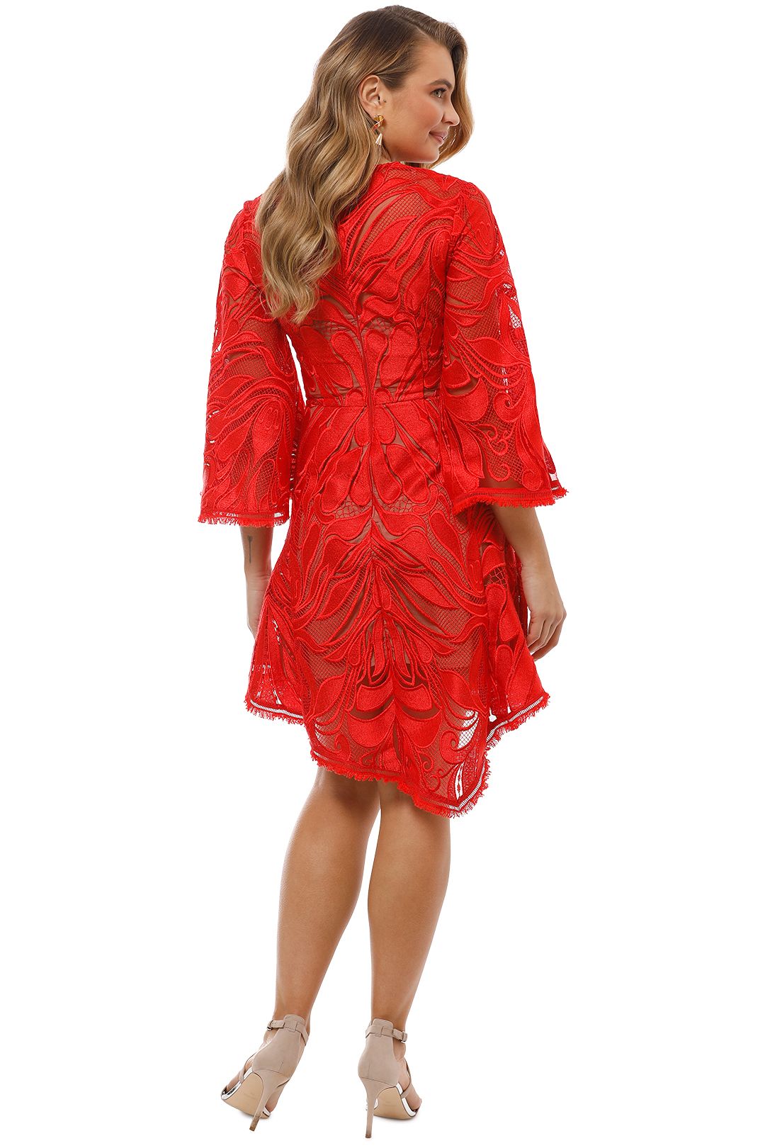 Talulah - Carnation Flared Sleeve Mini Dress - Red - Back