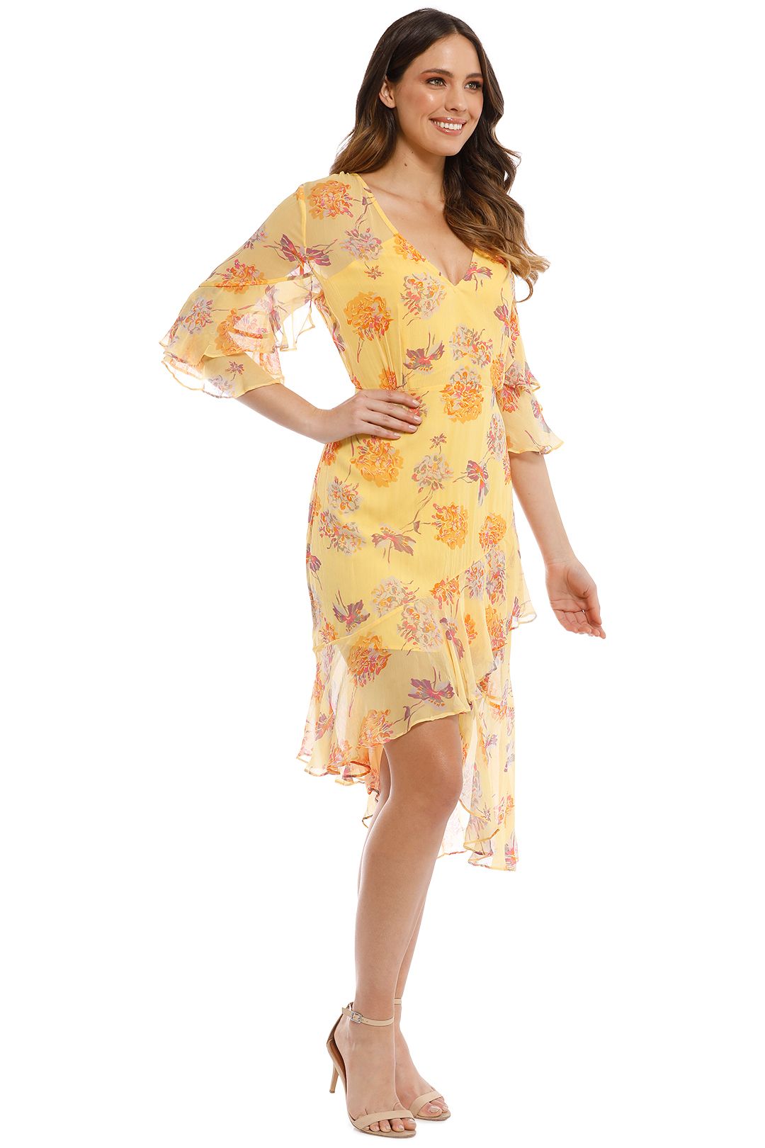 Talulah - Cerulean Midi Dress - Yellow Vintage Floral - Side