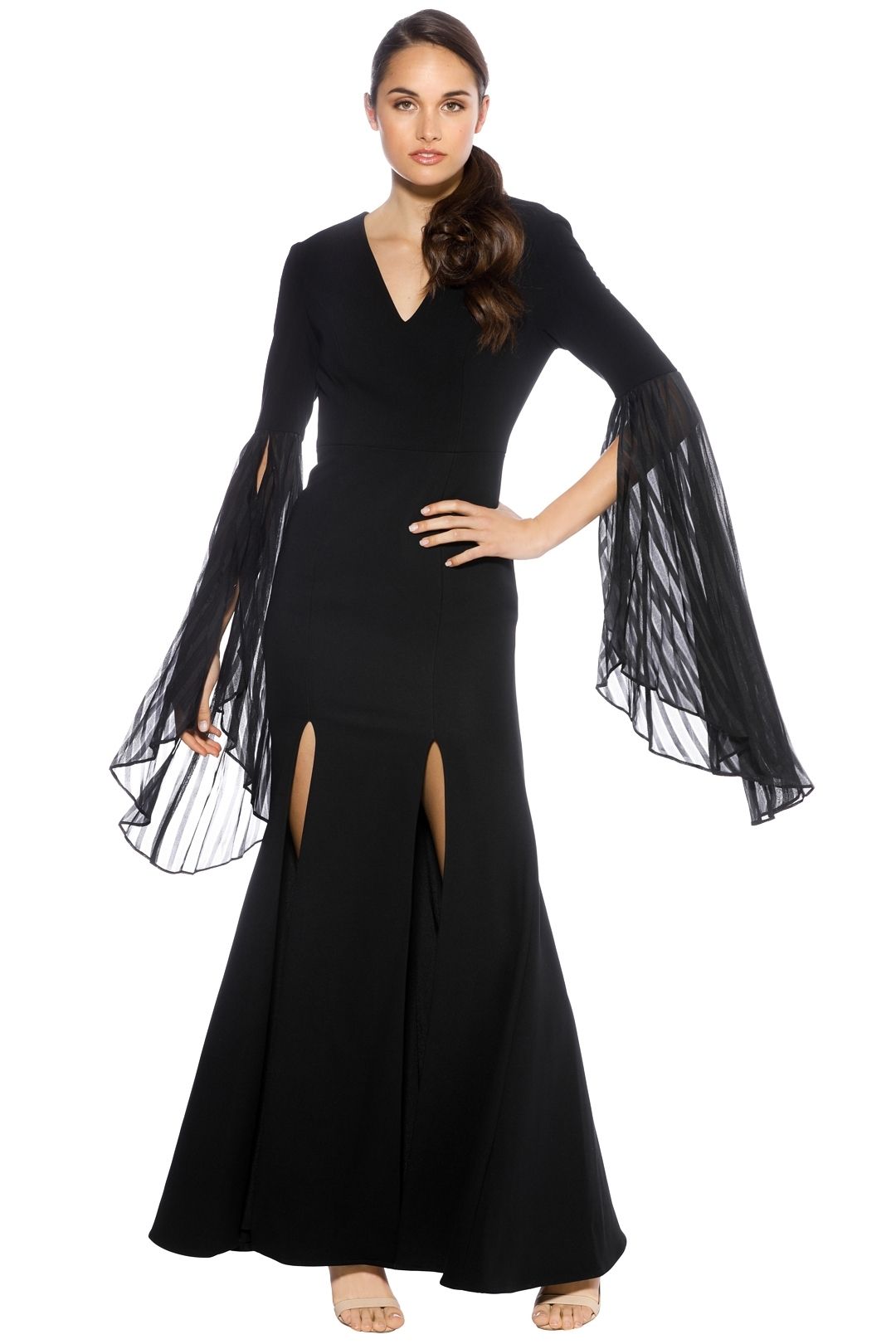 fall dress to impress roblox Black High Neck Flared Sleeve Velvet Dress main image 1