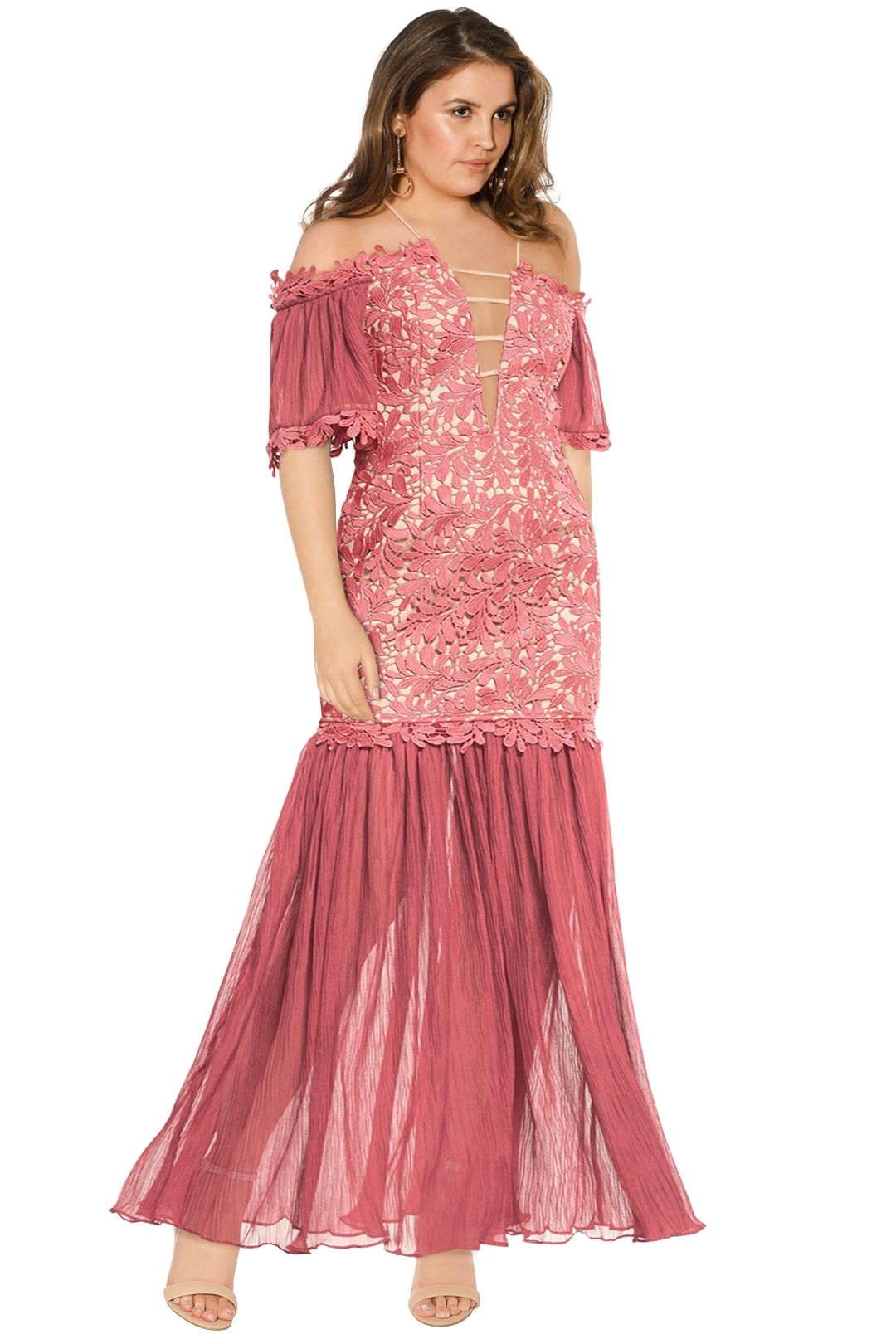 Talulah - Fresco Off Shoulder Lace Gown - Pink Floral - Side 