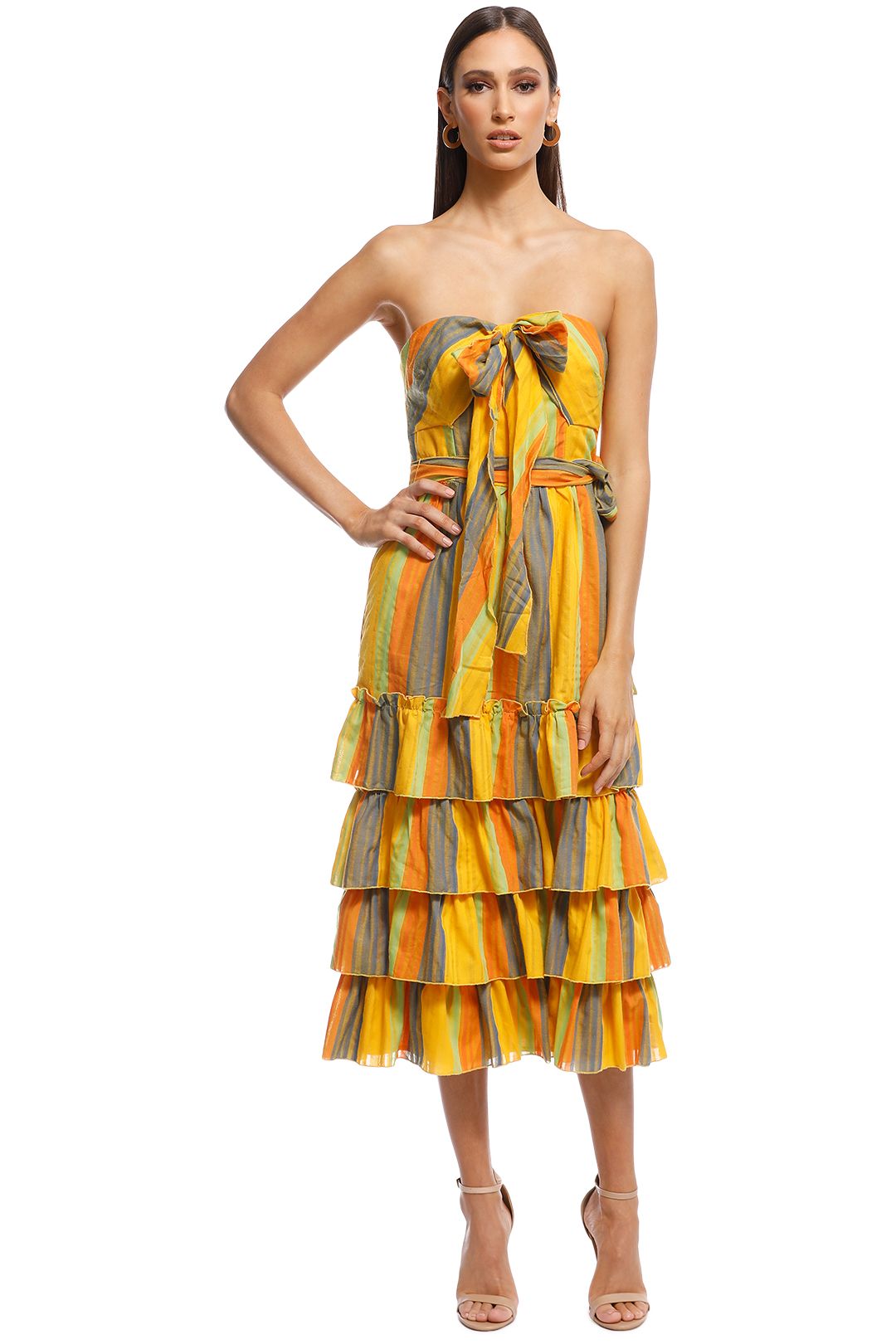 Talulah - Imperial Midi Dress - Yellow Stripes - Front