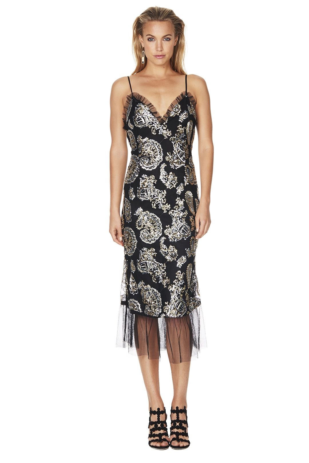 Talulah - In The City Midi Dress - Black Gold - Front