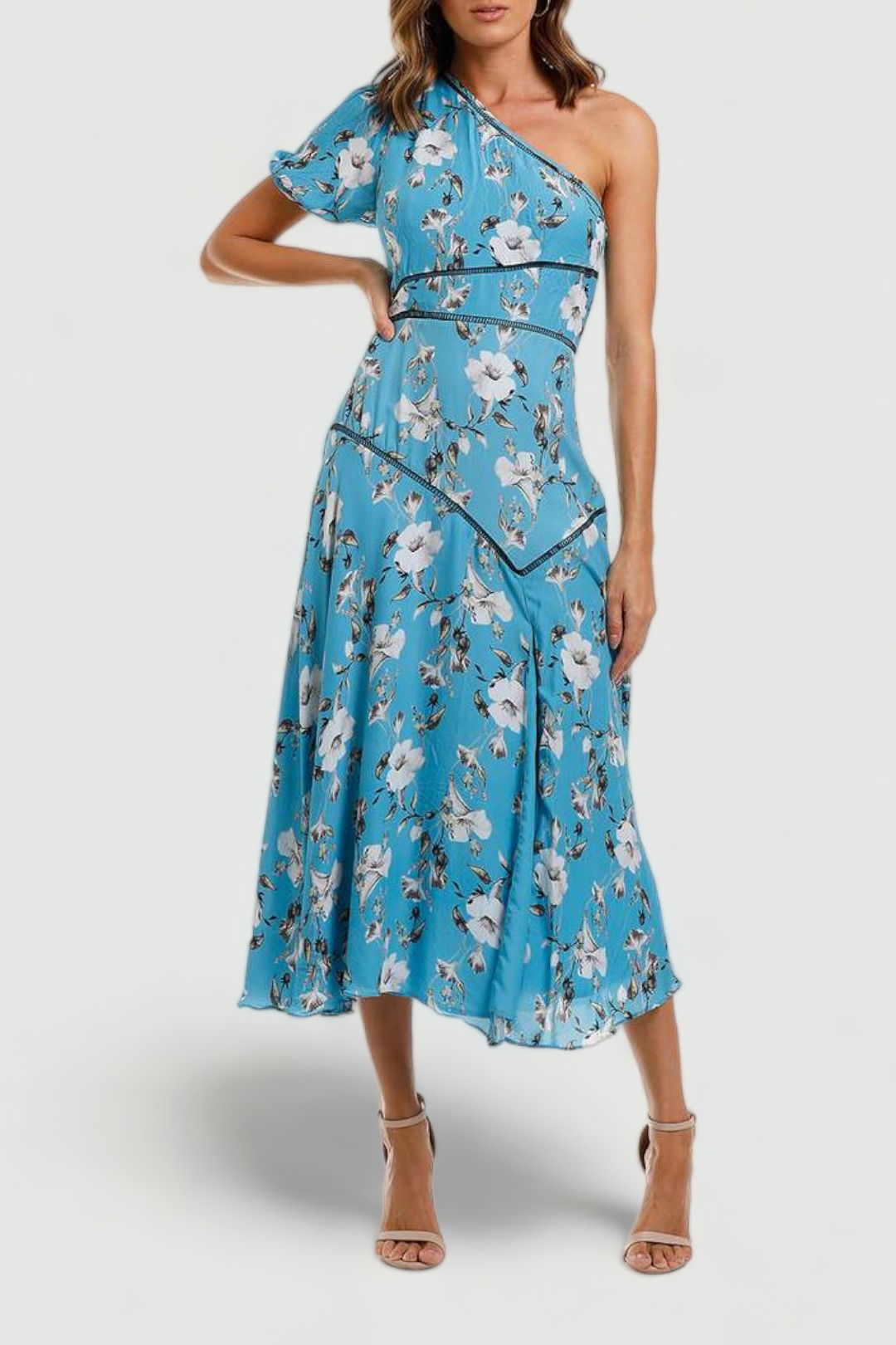 Talulah Cannes Midi Dress Blue Valentine Floral Asymmetrical